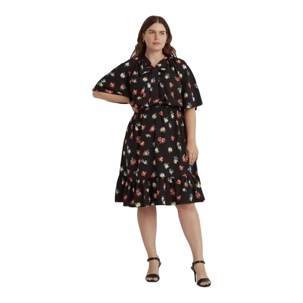 Lauren Ralph Lauren Floral Crepe Tie-Neck Dress NWT
